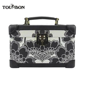 Tourbon Fashion Portable Beauty Opbergdoos Make Up Cosmetic Case PU Overdekt Houten Frame
